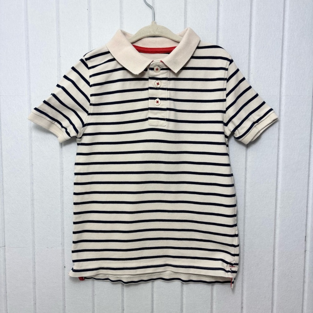 Boden Cream and Navy Striped Polo Shirt Size 5-6Y
